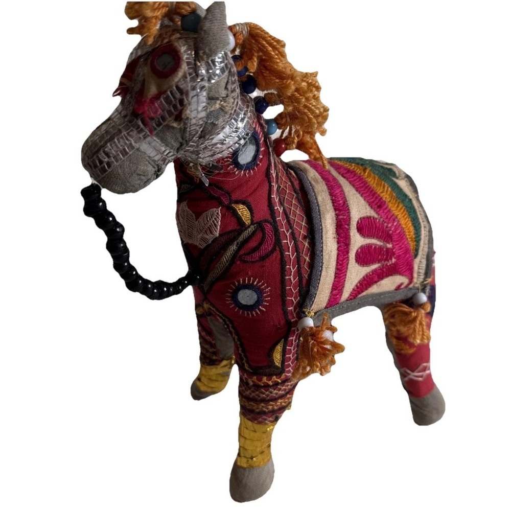 Vintage Antique Indian Rajasthani Fabric Horse - Folk Art 100% Cotton